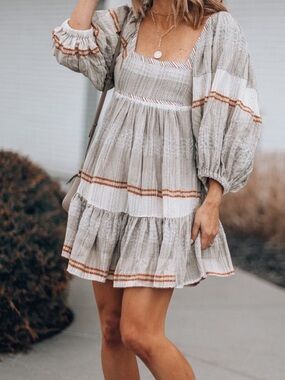 NWOT Free People  Cozy Striped Mini Dress in Ivory Combo size M